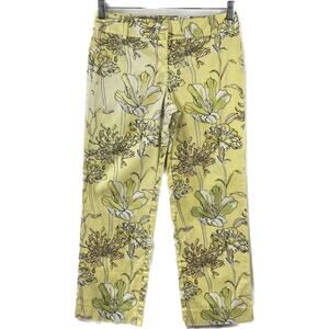 Ann Taylor Loft VTG Marisa Trouser Capri Cropped SZ 2 Yellow Floral Ribbed